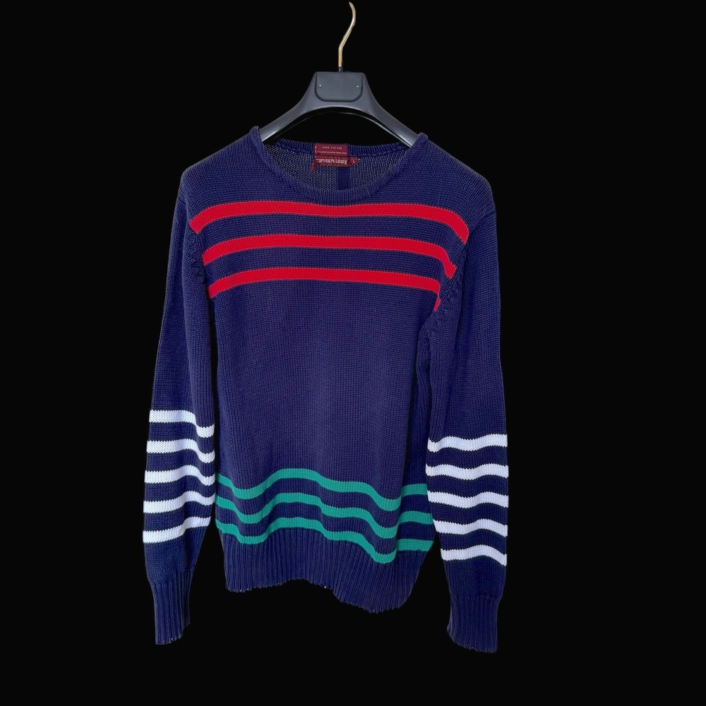Vintage Chaps‎ Ralph Lauren Mens Navy Striped Cotton Knit Sweater Large L